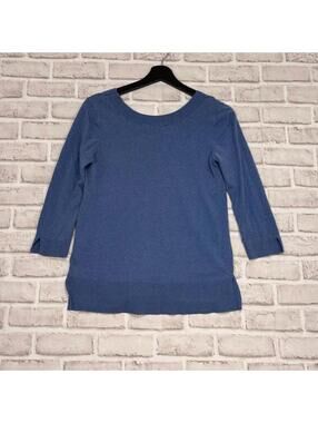 Massimo Dutti Silk Cotton Sweater V-Neck Back Blue Women's M